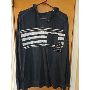 Desigual Black Striped V-Neck Two Buttons Big Logo Comfort Men's Shirt Long XL